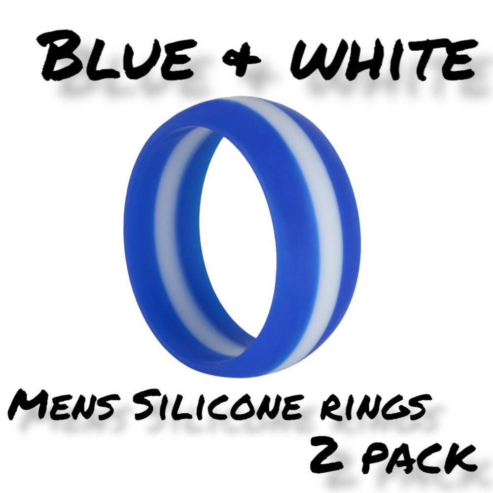 Mens Blue White Striped Silcone Rings Pack Size 8